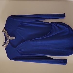 Royal blue blouse with beaded neck (Sz L)